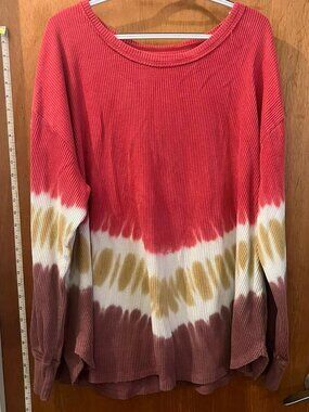 Size 3X(24/26W) - Terra & Sky - Salmon to Purple Long Sleeve Thermal Pullover -